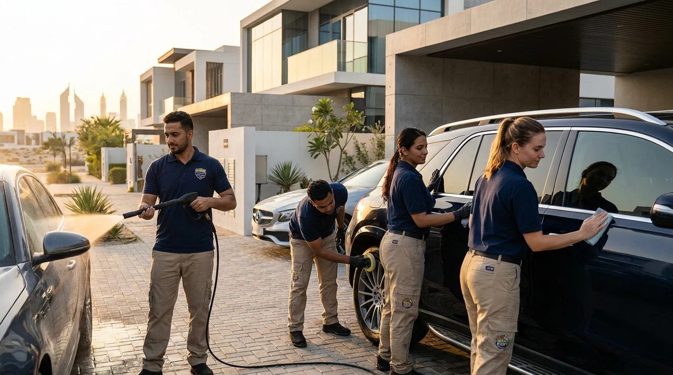 فريق تنظيف سيارات متنقل في الإمارات 1