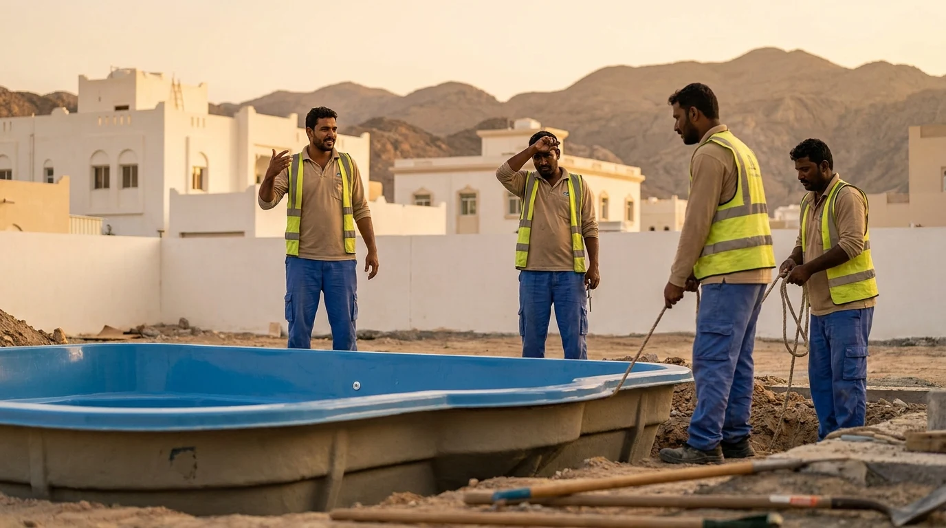 فريق تركيب مسابح فايبر جلاس في عُمان 1